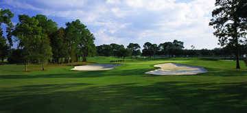 A view of green protected by bunkers at Lansbrook Golf Club