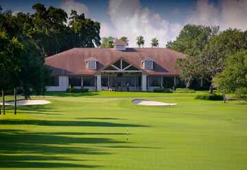 A view of the clubhouse and green #13 at Dunedin Country Club
